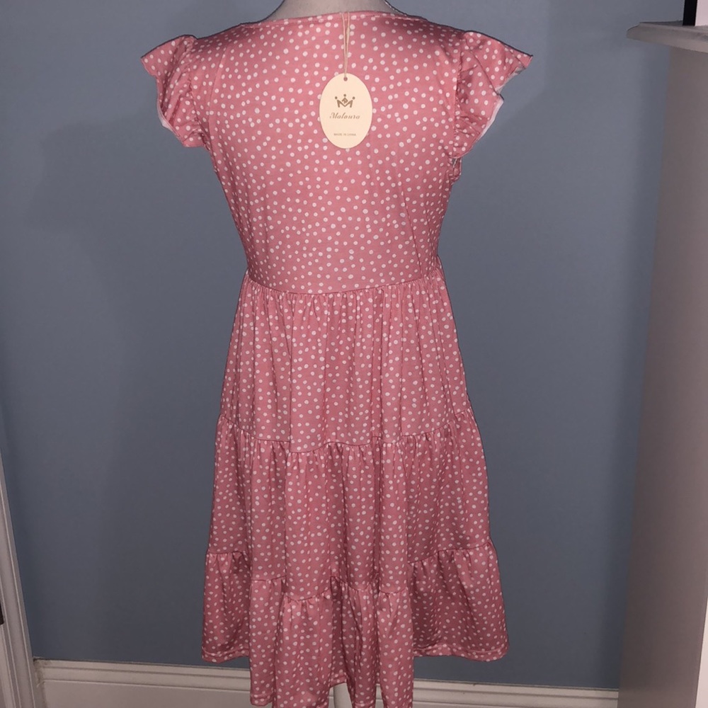 Maloura pink and white polka dot summer babydoll dress - Picture 6 of 9